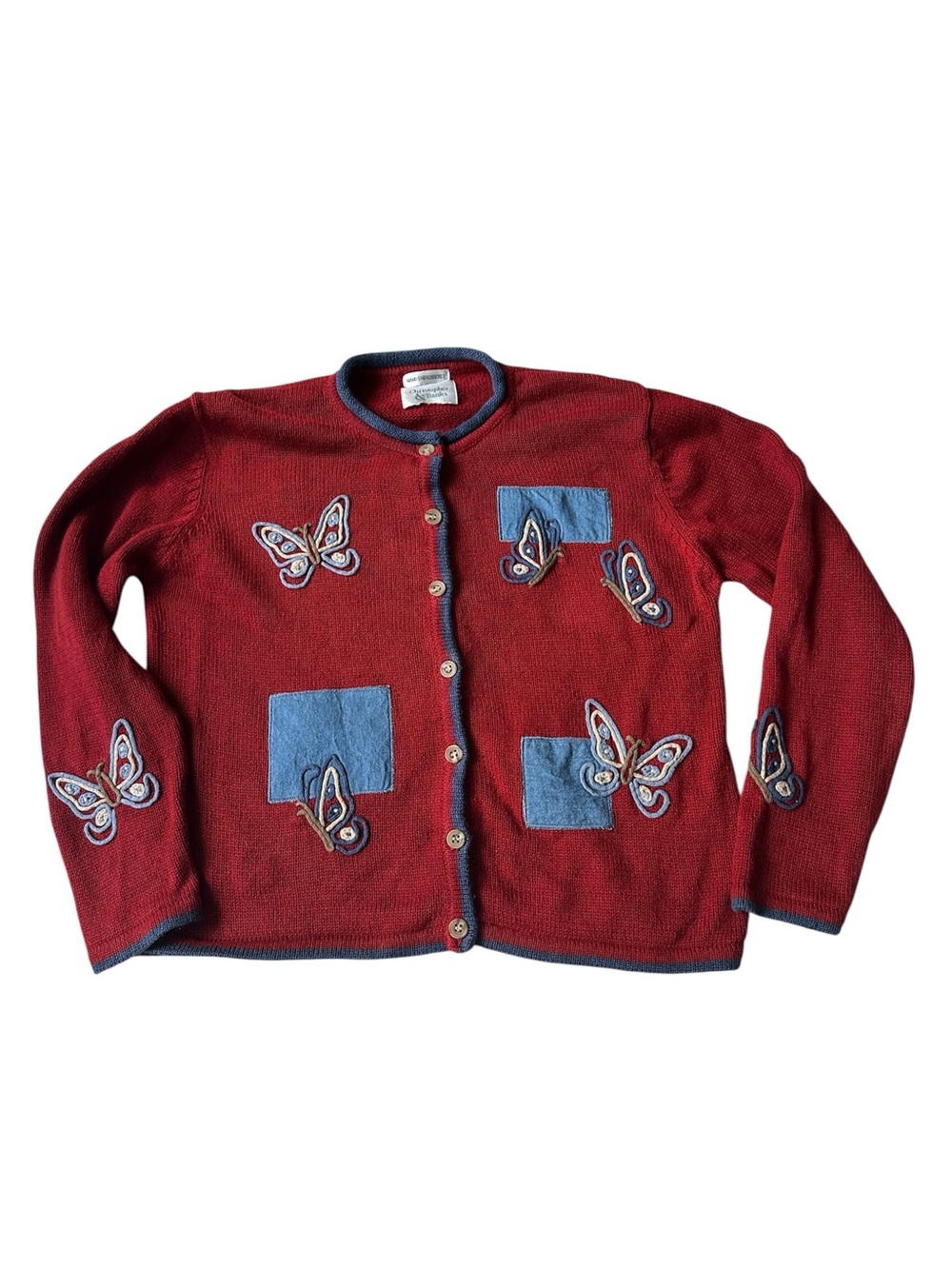 Vintage Y2K Christopher & Banks hand embroidered butterfly cardigan